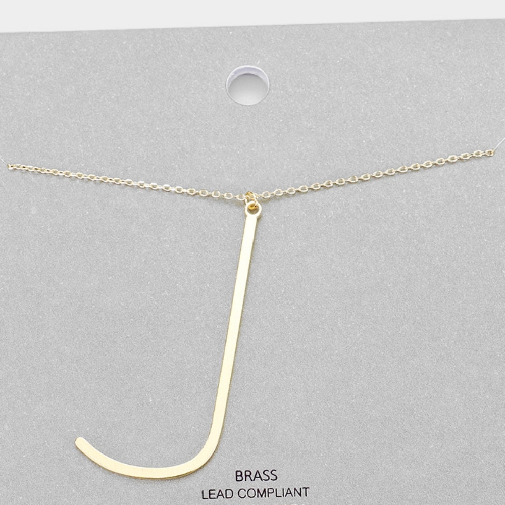 Gold J Modern Monogram Pendant Chain Necklace Initial Charm Cute Casual Simple